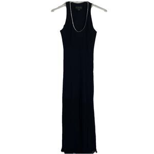Vtg Jessica McClintock Maxi Slip Dress Size 6 Black Rhinestone Neckline Evening
